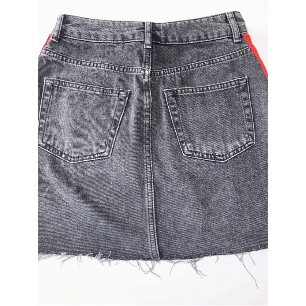 Topshop Womens US 2 UK 6 Black Frayed Hem Striped Moto Denim Mini Skirt Grunge‎ - Picture 4 of 5